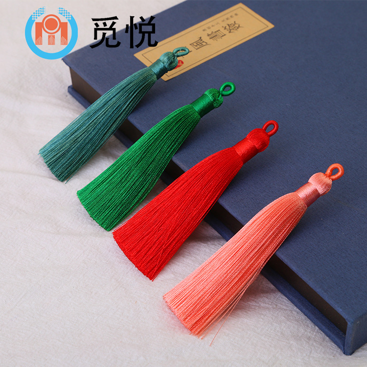 8cm pull ring tassel spike polyester material coil small tassel spike Chinese knot bookmark accessories wholesale manufacturers