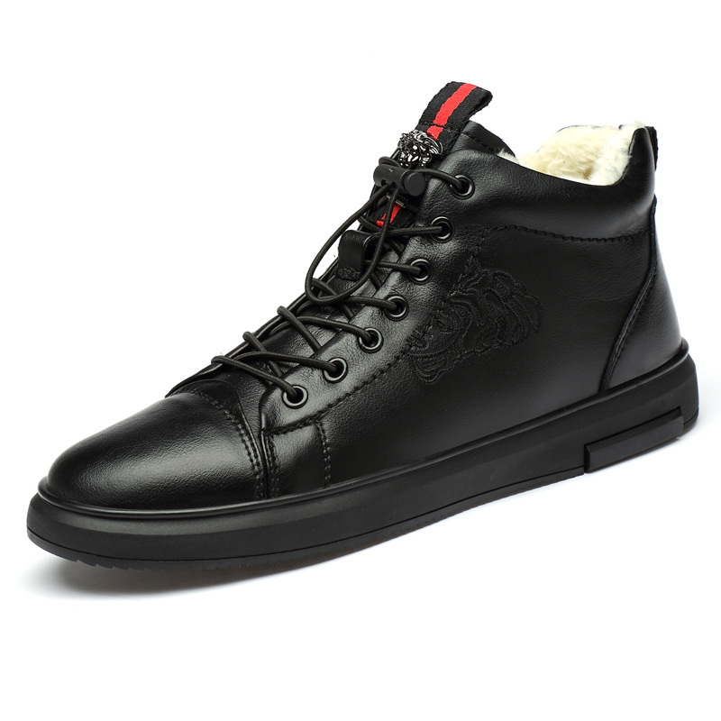 트렌디한 메두사 브랜드의 첫 번째 가죽층 남성용 스니커즈, 강화된 스티치, 캐주얼 슈즈, 숏부츠, 겨울용 플리스 안감 스노우 부츠