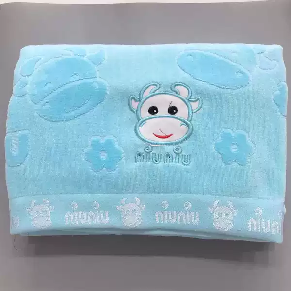 Cut velvet children's quilt embroidered calf blue