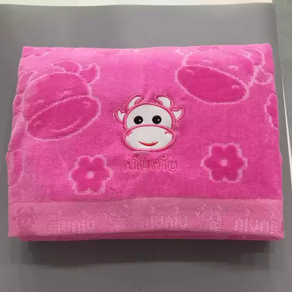 Cut velvet children's quilt embroidered calf rose pink