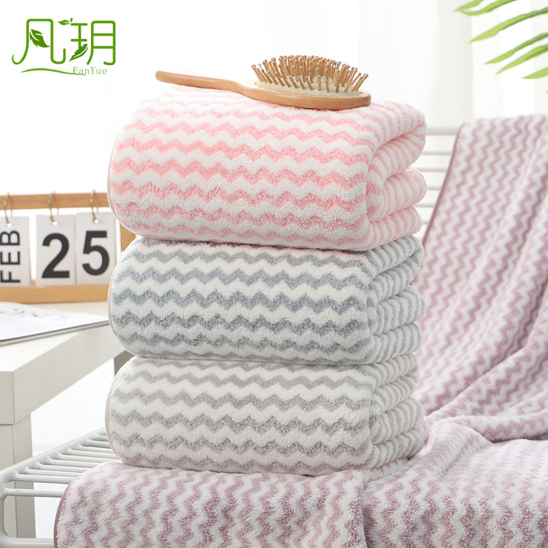Bath Towel Wholesale Coral Velvet Soft and Absorbent 70*140 Warp Knitted Cationic Water Pattern Adult Bath Towel Thickeneded Large Towel