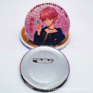 Cartoon animation creative double flash tinplate badge PET color UV printing laser paper glitter paper badge wholesale