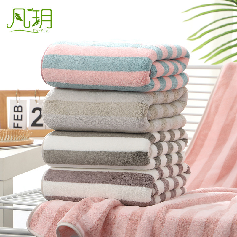 Bath Towel Wholesale Coral Velvet Colorful Striped Bath Towel 70*140 Soft Absorbent Thickeneded Large Towel Gift Beach Towel Quick Drying