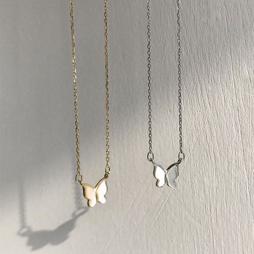 Ganjia S925 sterling silver white mother-of-pearl butterfly pendant necklace female trendy internet celebrity niche design choker clavicle chain