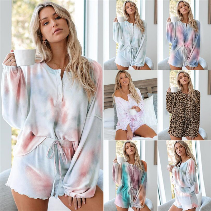 2026 European and American New Style Women's Home Wear Two-Piece Summer Set Amazon Tie-Dye Printed Long-Sleeved Pajamas 45019