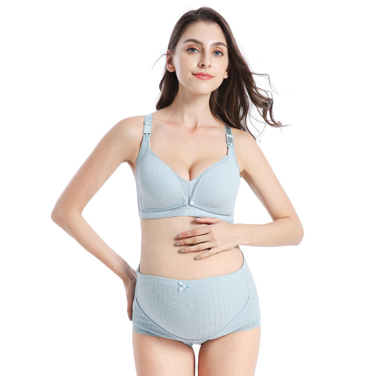 High Waist Thread Pregnant Women's Underwear Suit Double Opening Buckle Breastfeeding Bra Thin Anti-walking Breastfeeding Underwear Suit