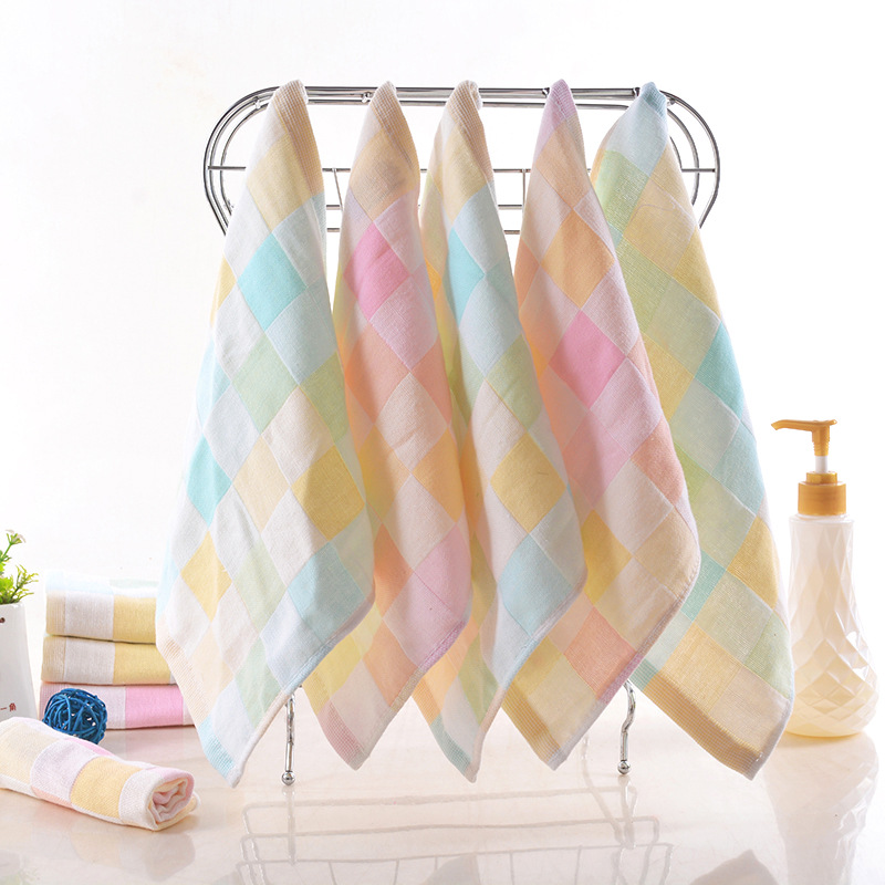 Manufacturer Wholesale Gauze Towel Plaid Square Towel Pure Cotton Children's Face Towel Soft Quick-Drying Gift Pure Cotton Gauze Square Towel
