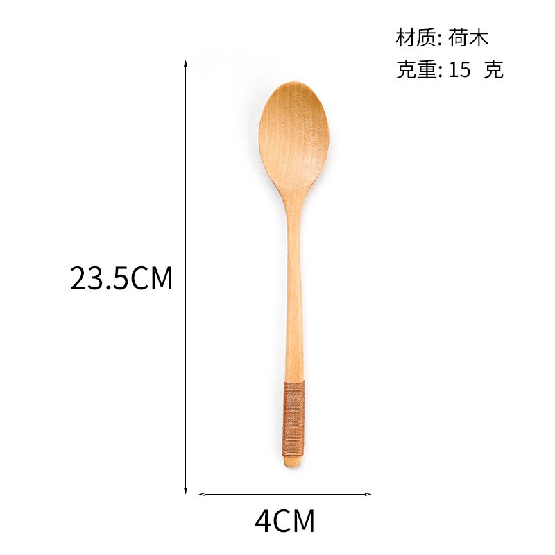 Línea enrollada japonesa y coreana 23.5CM cuchara de madera de mango largo Nanmu Lotus Cuchara de sopa Cuchara de cocina Cuchara de licuadora de café Vajilla al por mayor