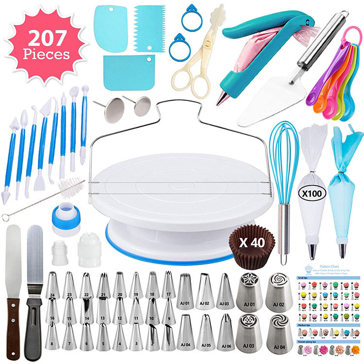 Amazon 207-piece cake turntable suit Russian cream pastry nozzle pastry bag DIY baking tools