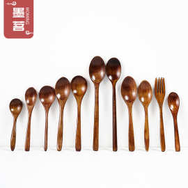 楠木长短柄小木勺日式儿童小汤勺蜂蜜勺搅拌咖啡勺木调羹汤匙批发