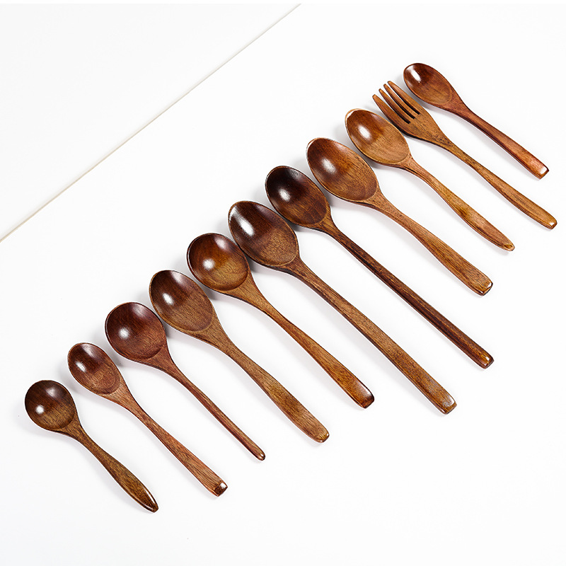 Nanmu Cuchara de madera pequeña con mango largo y corto Cuchara de sopa para niños japoneses Cuchara de miel Cuchara de café para mezclar Cuchara de cuchara de madera al por mayor