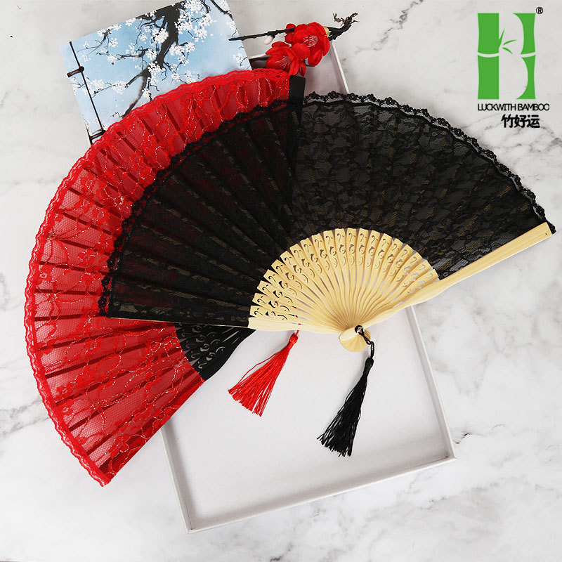 Ventilador plegable de estilo japonés ventilador de encaje hueco ventilador antiguo de estilo chino al por mayor VENTILADOR DE Cheongsam ventilador de pasarela de escenario ventilador de estilo europeo