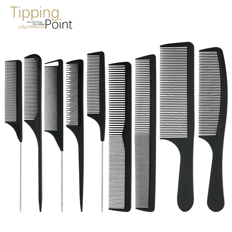 Fiebre del oro de fibra de carbono cubierta Tony peine punta peine de la cola aguja de acero doble cabeza peine peluquería peine de plástico peine del pelo