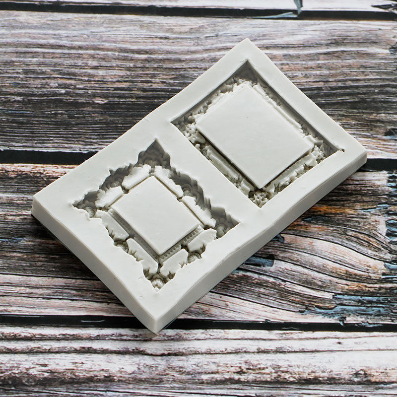 Fondant hueco en relieve frontera molde de silicona vintage marco frontera en relieve marco de fotos molde de silicona en stock lote