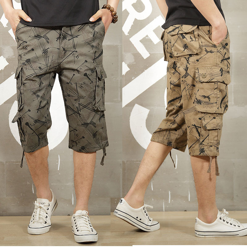 Verano hombres recortada trajes moda marca suelta más tamaño algodón recortada shorts hombres grasa color sólido recortada Pantalones