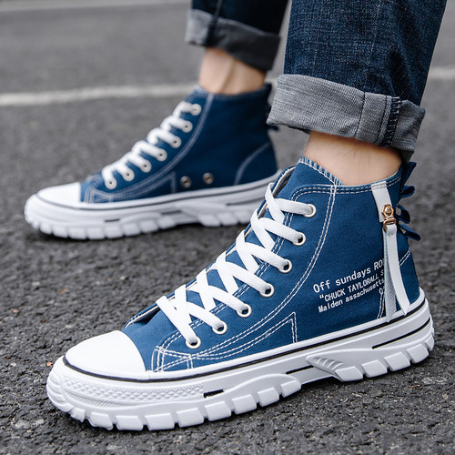 2024 spring new Korean style breathable high-top men's canvas shoes, trendy casual sneakers, versatile student shoes