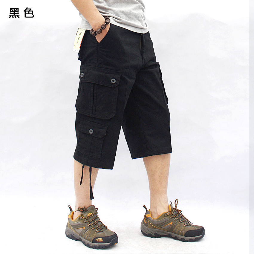 Verano hombres recortada trajes moda marca suelta más tamaño algodón recortada shorts hombres grasa color sólido recortada Pantalones