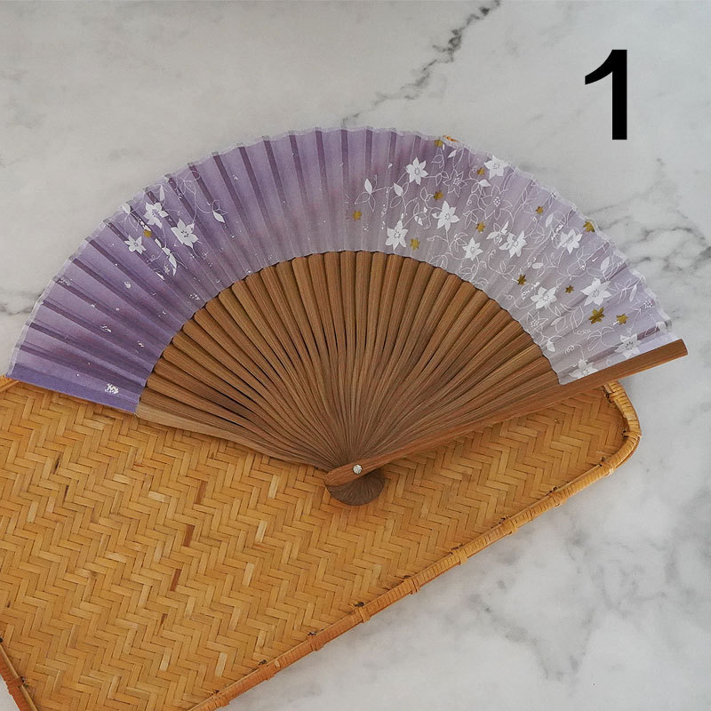 Procesamiento de bambú de impresión de estilo chino ventilador de bambú superficie de seda ventilador de baile ventilador femenino ventilador plegable japonés ventilador de estilo antiguo al por mayor