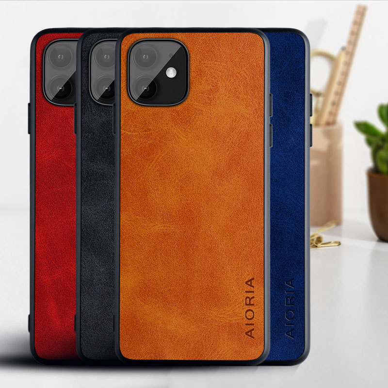 Factory direct sales [Apple] suitable for iPhone mobile phone protective case simple two-color avocado leather mobile phone case