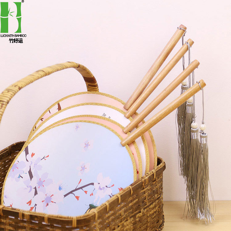 Han ropa estilo antiguo ventilador redondo imprimible mango medio largo Palacio ventilador estilo chino corte clásico danza ventilador fábrica al por mayor