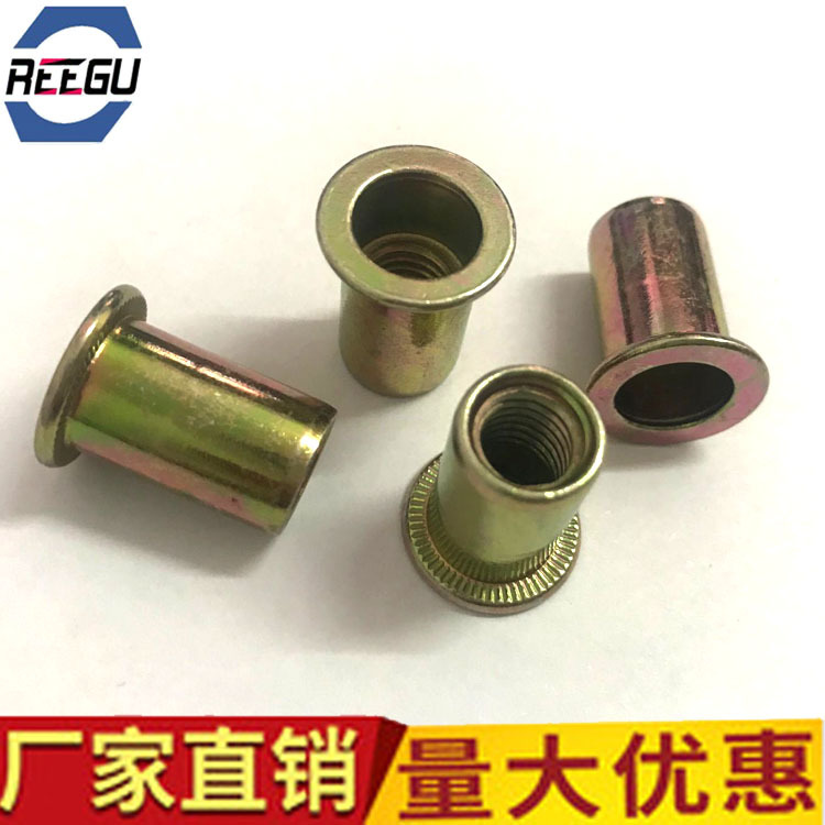 大量现货平头光身拉铆螺母 平头铆螺母 碳钢镀锌平头圆柱拉铆螺母