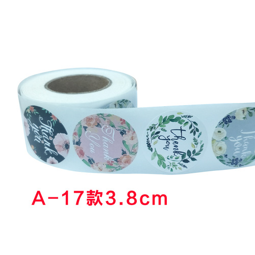 Bulk self-adhesive labels floral decorative thank you stickers roll packed with seal sticker thank you 3.8cm