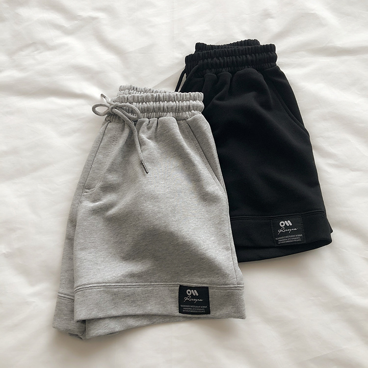 Street shooting sports style! 2023 Summer new terry cotton high waist loose straight casual running shorts middle pants for women
