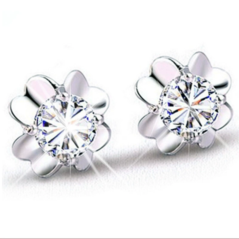Silver fashionable earrings, accessory, four-leaf clover, Korean style