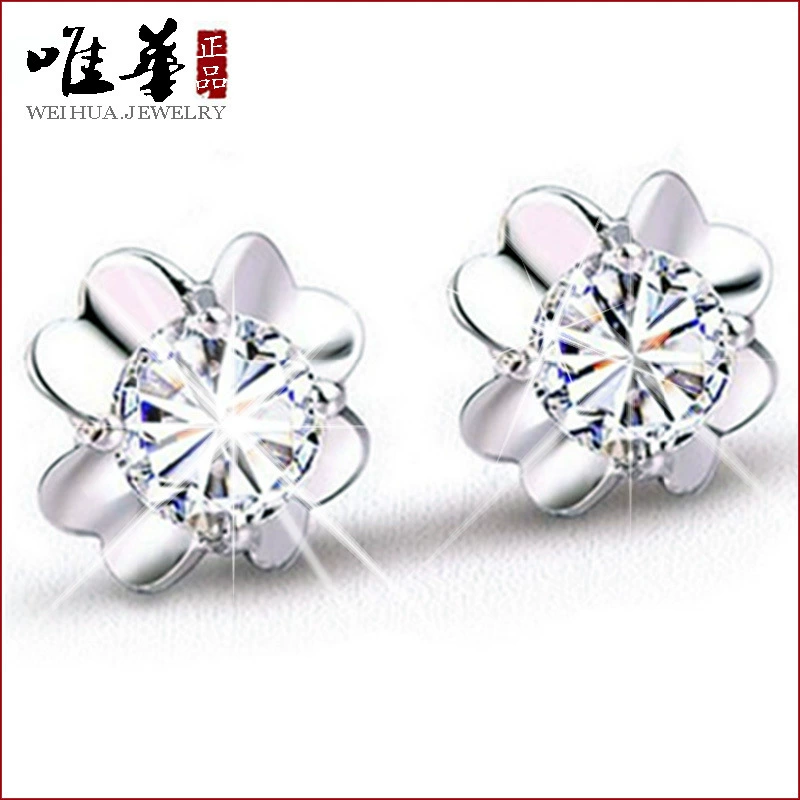 Silver fashionable earrings, accessory, four-leaf clover, Korean style