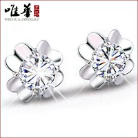 Silver fashionable earrings, accessory, four-leaf clover, Korean style