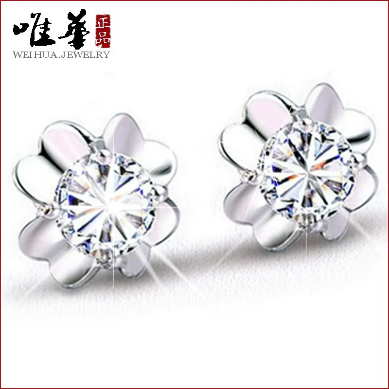 Silver fashionable earrings, accessory, four-leaf clover, Korean style
