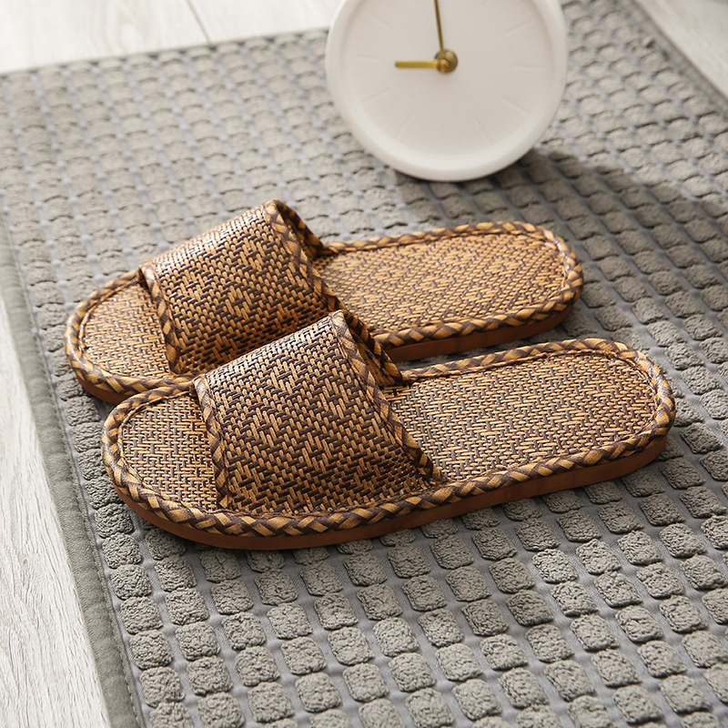 Zapatillas de paja de ratán tejido Zapatillas de casa de paja Zapatillas de casa de hombres y mujeres zapatillas de verano de ratán de bambú zapatillas de Río y Lago corriendo