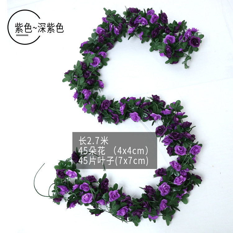 Enredadera de rosas artificiales con 45 cabezas - Decoraciones florales artificiales para bodas, enredaderas de flores de seda y vegetación sintética