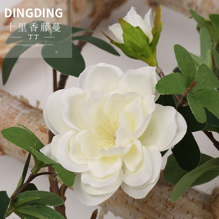 Enredadera de rosas artificiales con 45 cabezas - Decoraciones florales artificiales para bodas, enredaderas de flores de seda y vegetación sintética