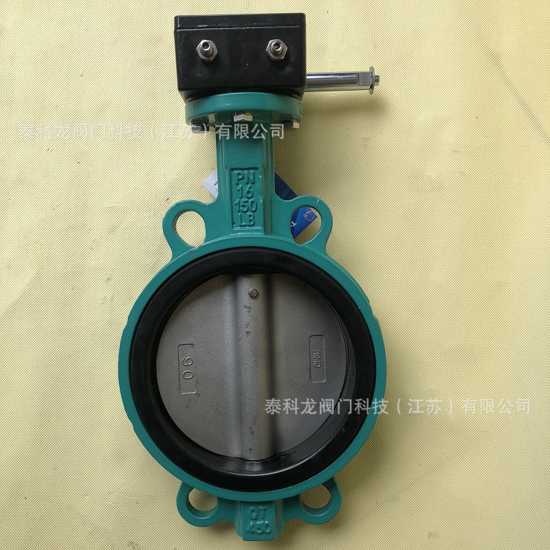 D371XP-16Q手动涡蜗轮对夹式蝶阀不锈钢阀板衬胶单夹蝶阀DN80 100