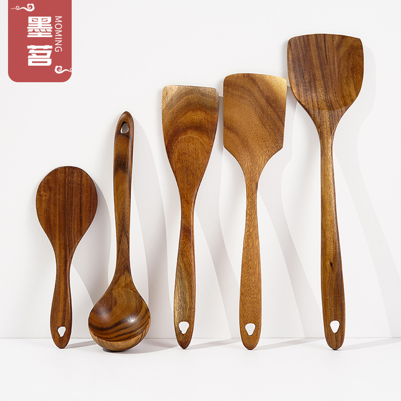 Ojo triangular de teca, utensilios de cocina para el hogar, cuchara de arroz, olla antiadherente de acacia, cocina especial, pala de madera, juego de cocina al por mayor