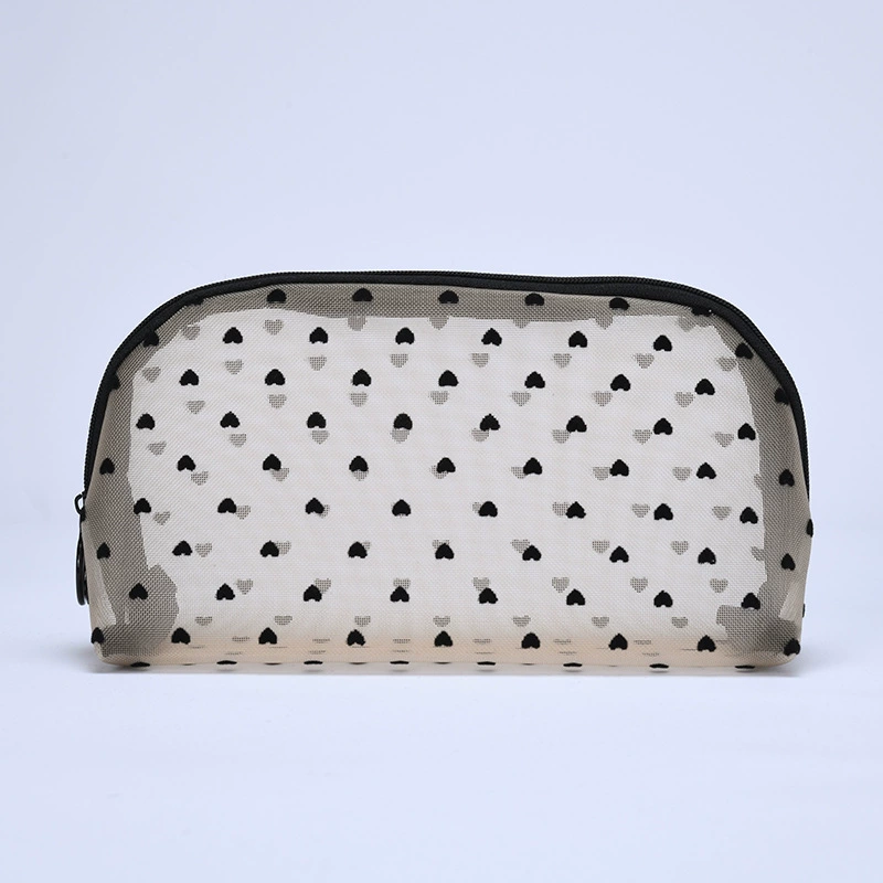 Cosmetic Bag, large-capacity transparent mesh nylon travel makeup pouch — portable lipstick & brush organizer