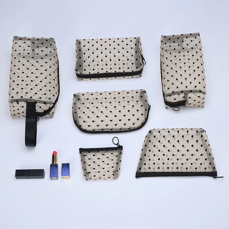 Cosmetic Bag, large-capacity transparent mesh nylon travel makeup pouch — portable lipstick & brush organizer