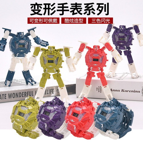 【】Children's cartoon with light electronic deformation watch toy educational parent-child interactive deformation robot
