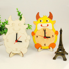 Wooden cartoon clock children DIY handicraft clock material kit kindergarten painting making cognitive time teaching tool