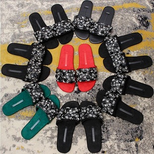Flat rhinestone slippers for outer wear summer 2022 new fashion all-matching extra large size 41-45 internet celebrity sandals ins fashion
