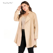 跨境外贸2025秋季新款加大码女装翻领开衫胖MM显瘦长袖风衣外套女