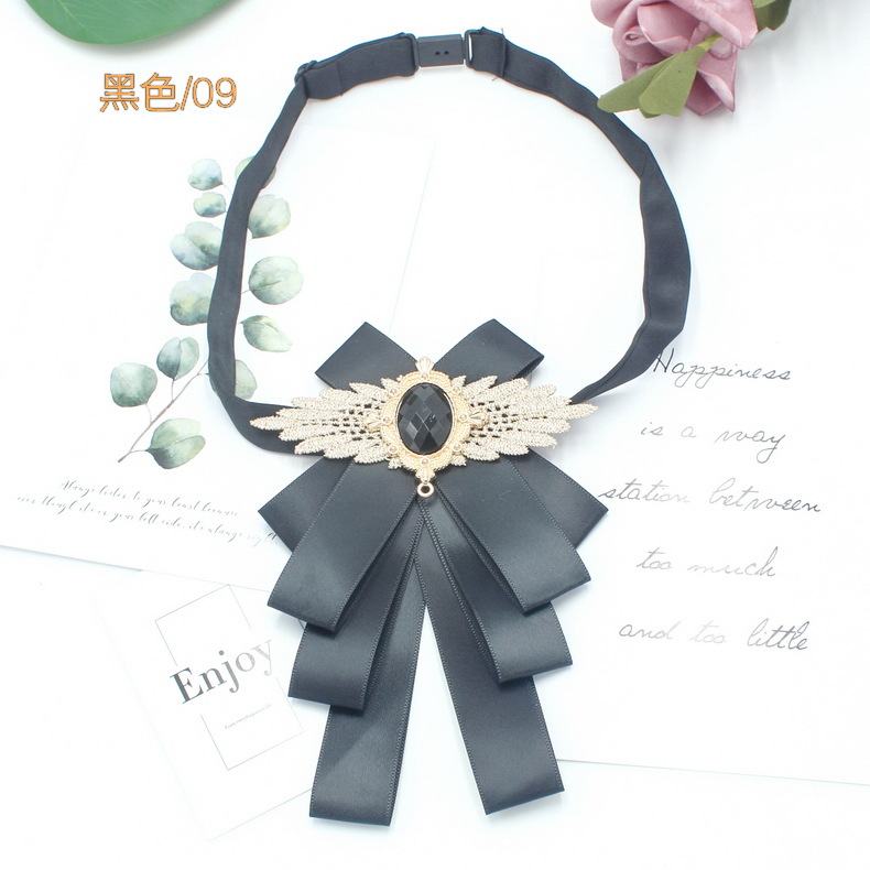 Pajarita jk diamantes de imitación corbata de seda negra corbata de lazo femenino cuello flor corbata broche ramillete pajarita negra uniforme