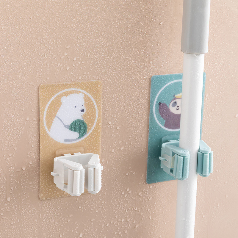 Punch-free Mop Hook Bathroom Mop Rack Cartoon Wall-mounted Broom Storage Hook Strong Self-adhesive Mop Clip