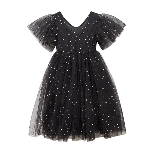 Girls' Summer Cross-border Children's Dress for Older Girls, Princess Dress with Star Pattern, Ethereal Net Dress