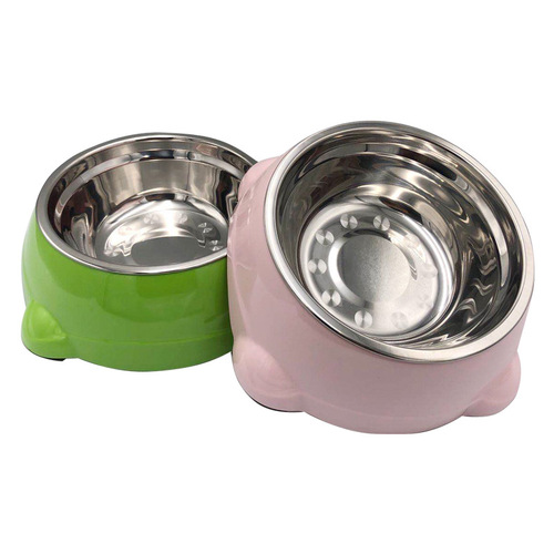 Pet single bowl with stainless steel liner, imitation ceramic bowl, non-slip dog food bowl, medium and large dog bowl