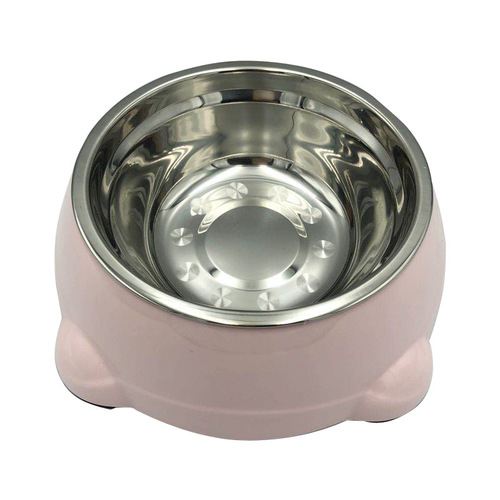 Pet single bowl with stainless steel liner, imitation ceramic bowl, non-slip dog food bowl, medium and large dog bowl