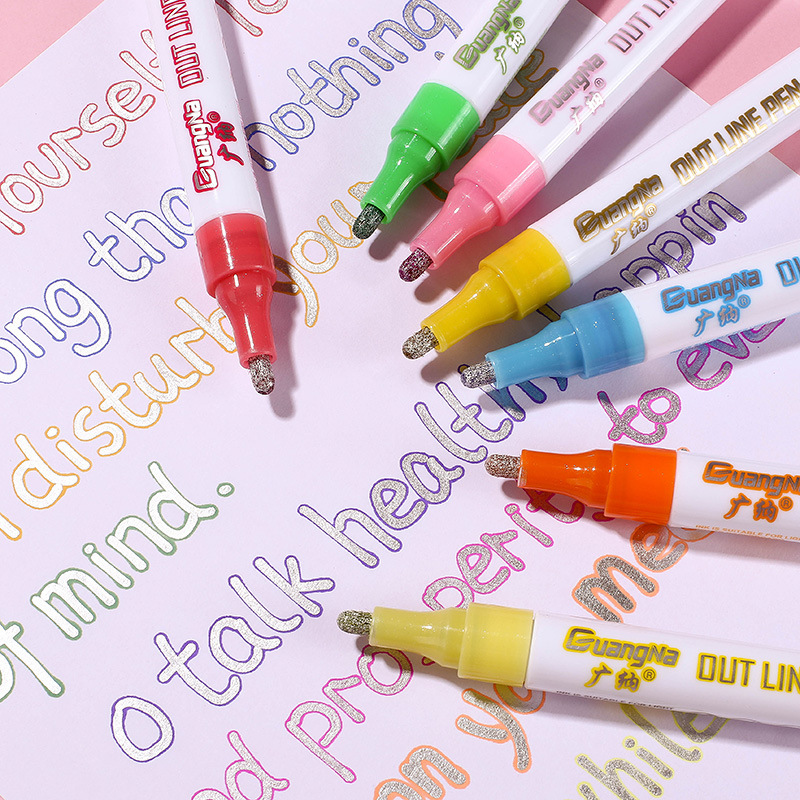 Guangna 1001 gran capacidad fluorescente doble línea pluma 3mm sueño color fluorescente marcador DIY color doble color pluma