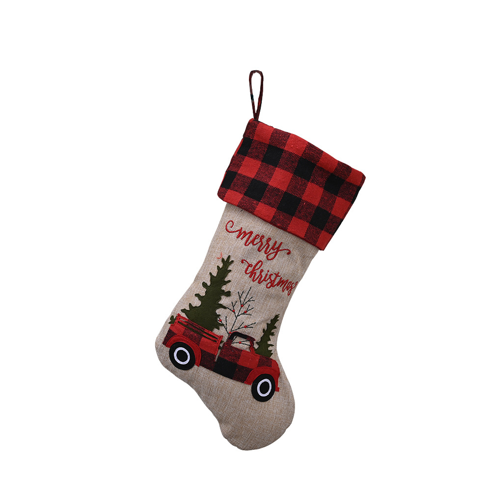 Christmas decorations red black plaid car Christmas tree Christmas stocking gift bag candy socks gift bag_voghion.com