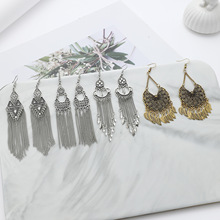 新款耳坠饰品 速卖通跨境热销长款合金链条耳环 气质流苏韩版耳饰